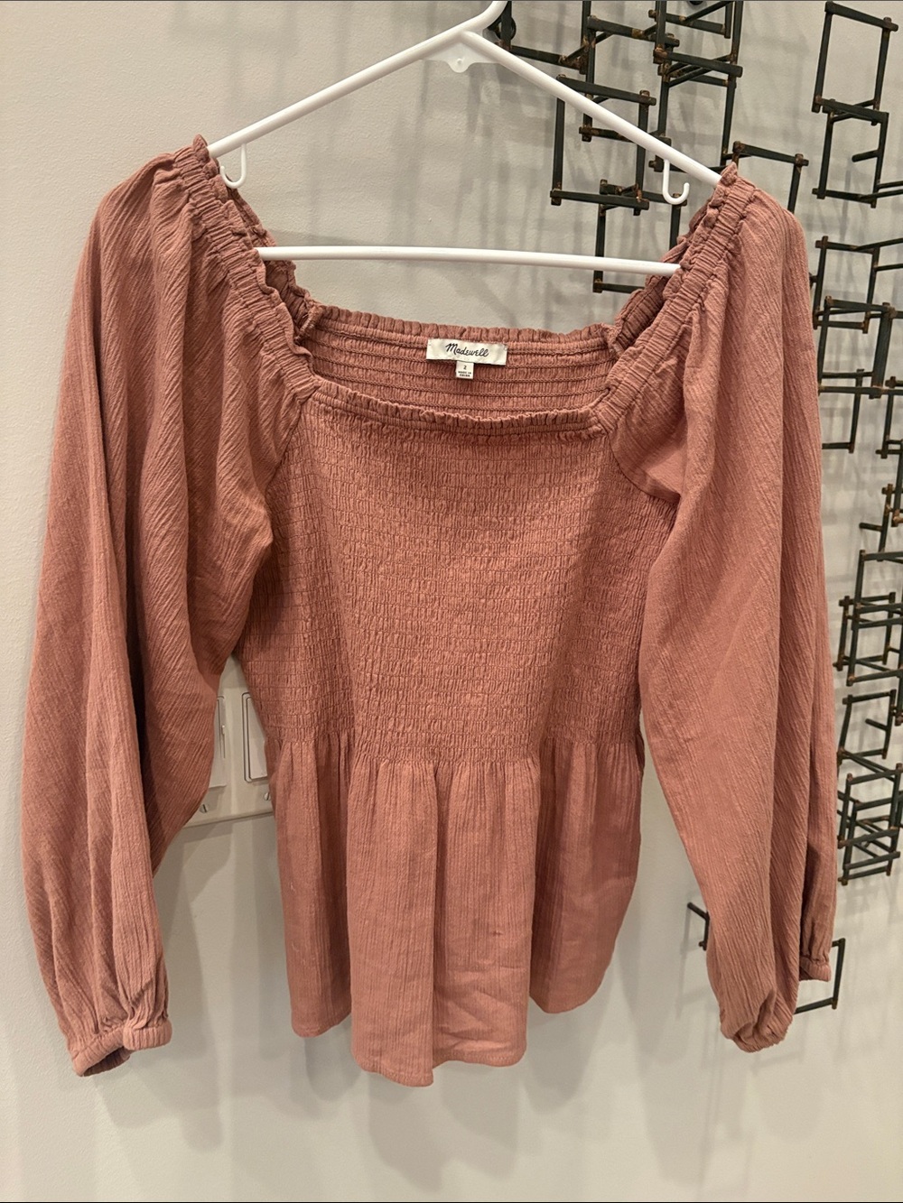 Madewell Rose-Pink Smocked Square-Neck Blouse